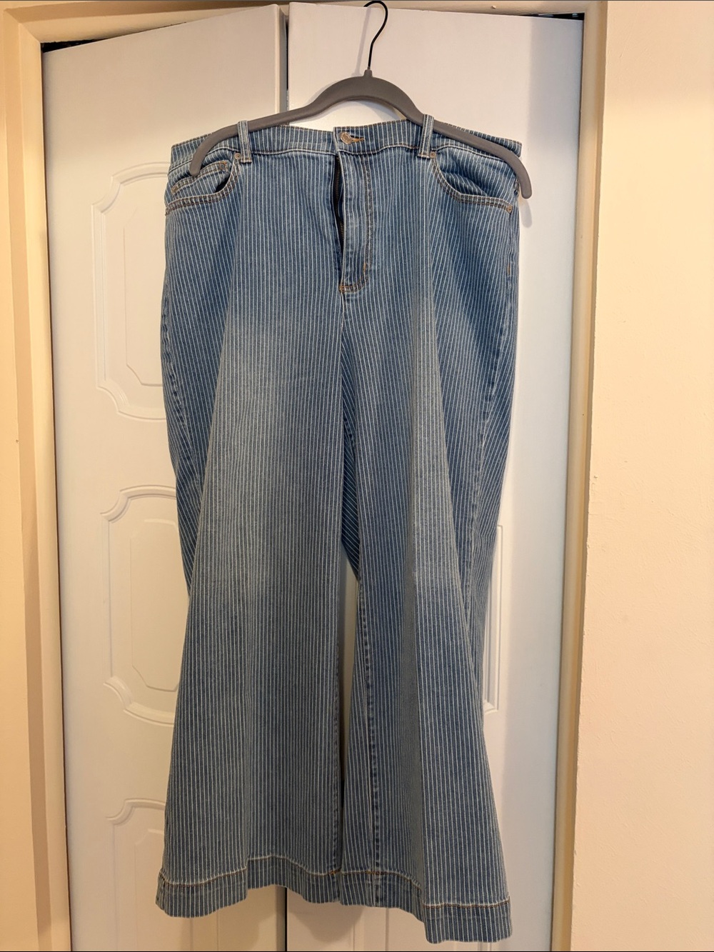 Lands' End Light Blue Pinstripe Wide-Leg Jeans